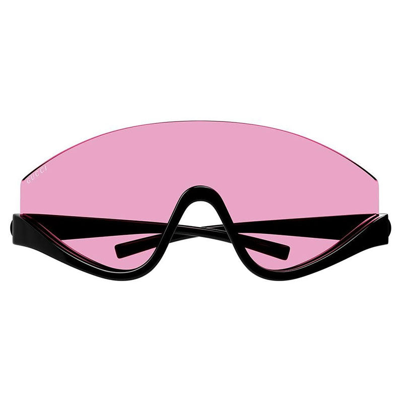 Gucci Shield Semi Rim, with a Shiny Black frame and Pink lens.
