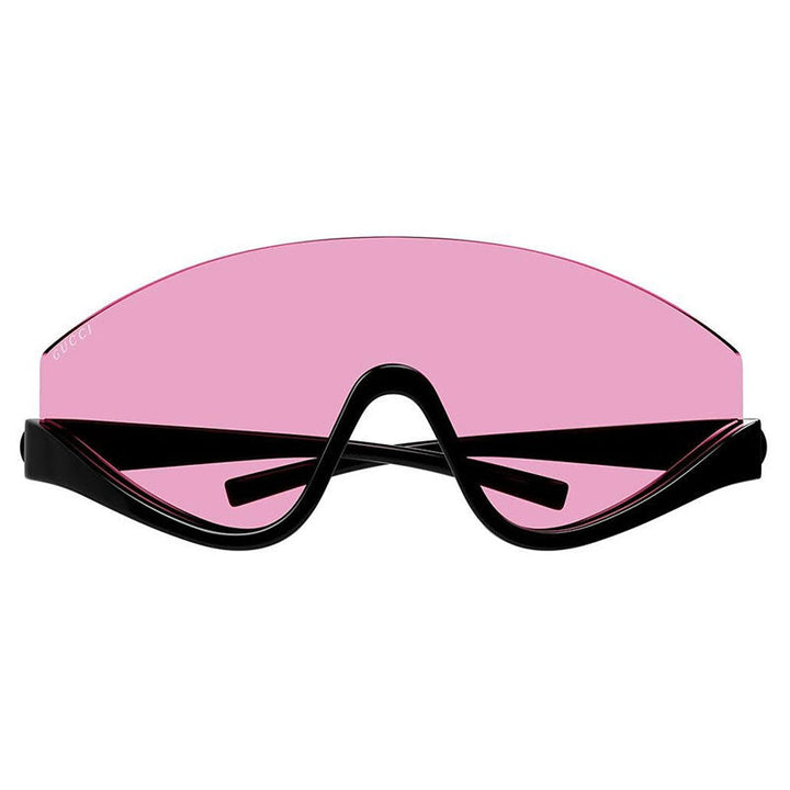 Gucci Shield Semi Rim, with a Shiny Black frame and Pink lens.