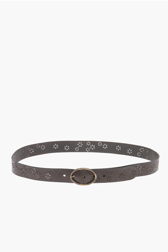 Saint Laurent Floral-Motif Leather Belt with Open-Work Detail