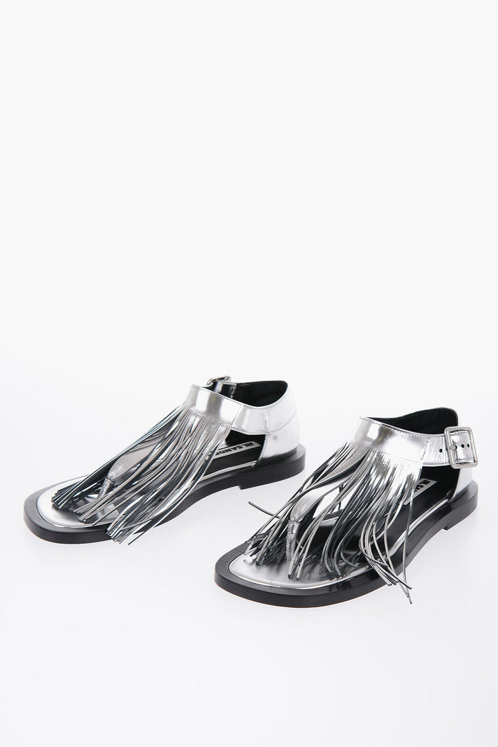 Jil Sander Fringed Leather Sandals With Buckle