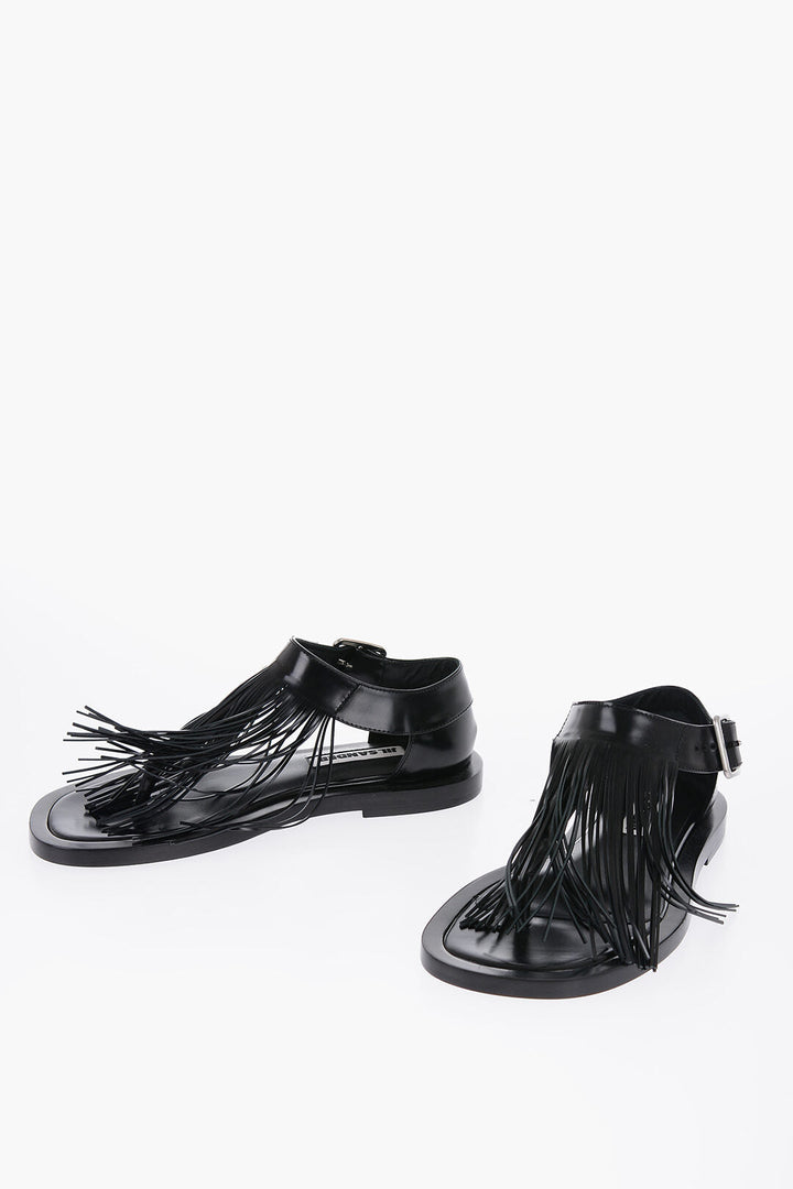 Jil Sander Fringed Leather Sandals With Buckle