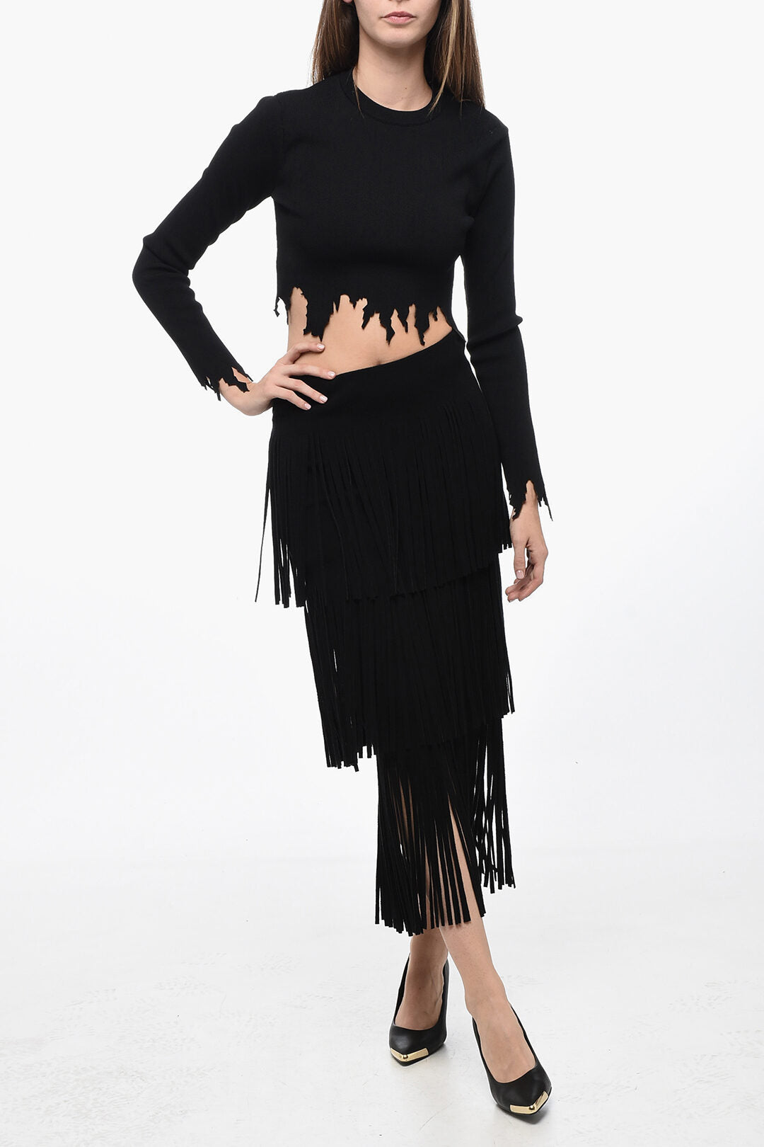 Philosophy di Lorenzo Serafini Fringed Skirt with Ruffled Desing