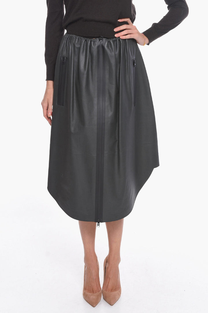 Bottega Veneta Front Zipped WATERPROOF Leather Midi Skirt