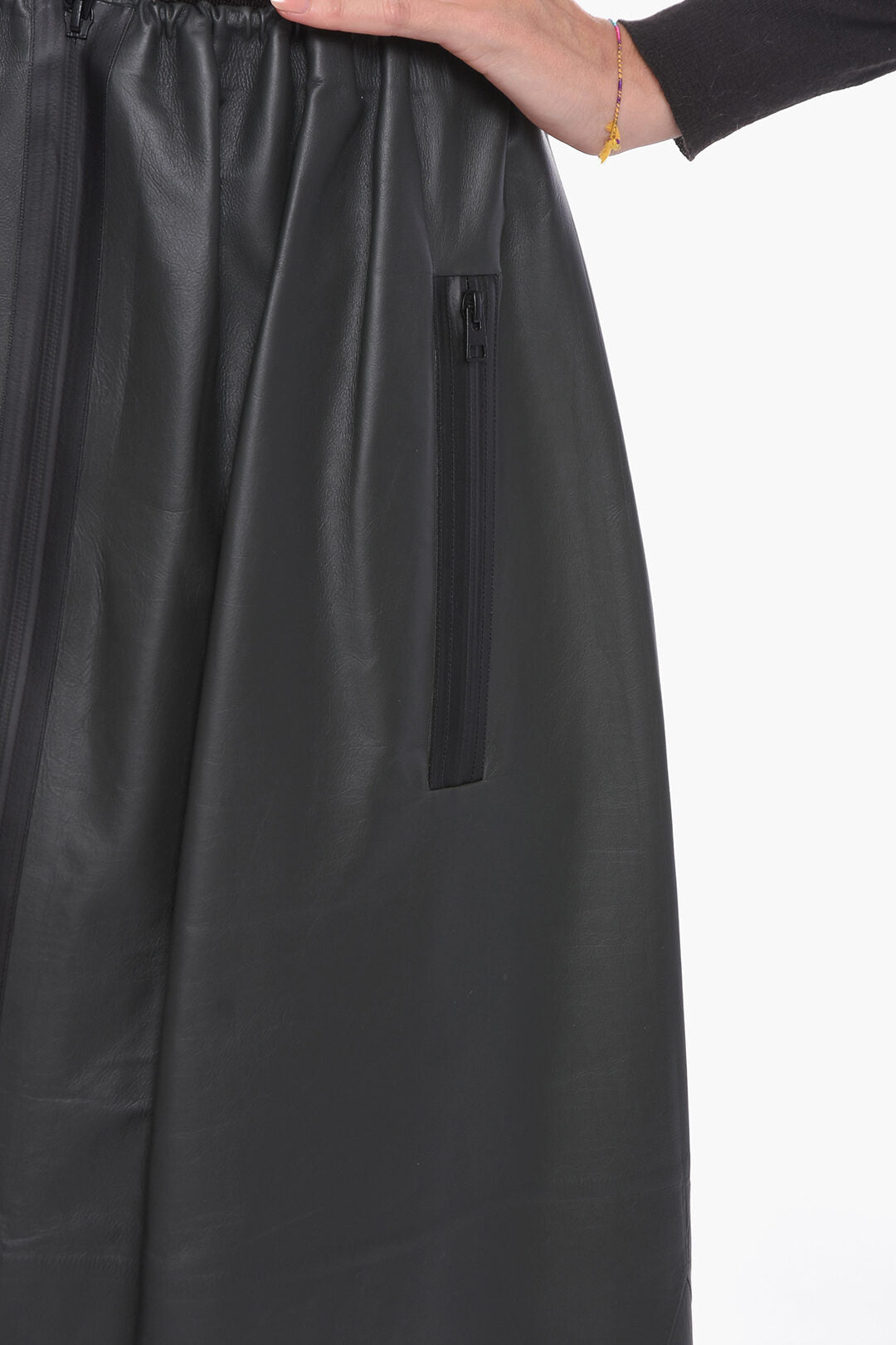 Bottega Veneta Front Zipped WATERPROOF Leather Midi Skirt