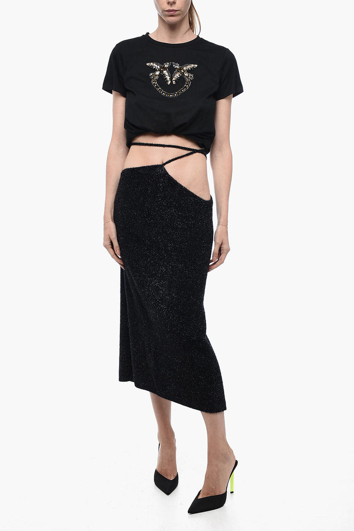 Rotate Fuzzy Glitter Pencil Skirt with V Waist Band