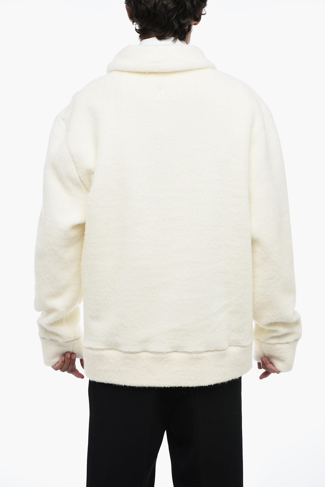 Ami Alexandre Mattiussi Fuzzy Half Zipped Sweater with Embroidered Logo