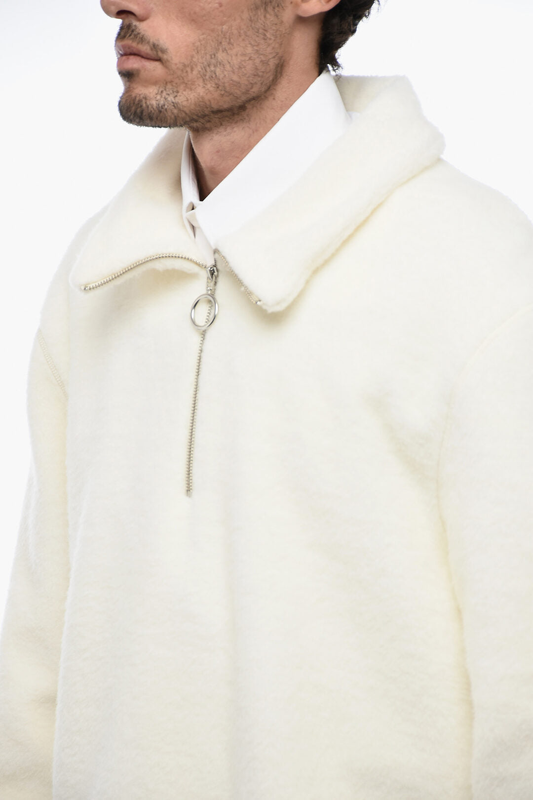 Ami Alexandre Mattiussi Fuzzy Half Zipped Sweater with Embroidered Logo