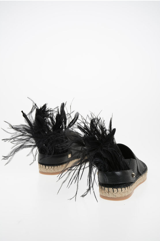 Valentino GARAVANI Leather Espadrilles with Feathers Application