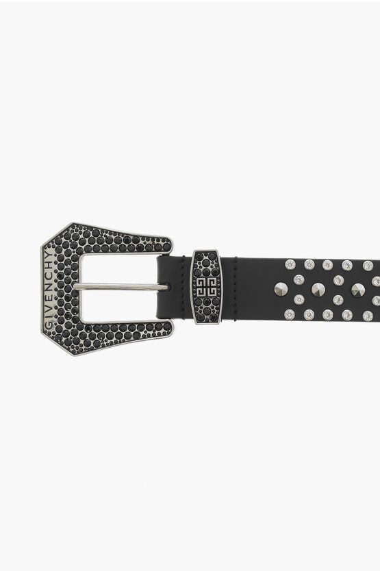 Accessories - Belts - Givenchy Studded and Rhinestone Leather Belt 35mm - 3617010273361 - Ask Me Wear