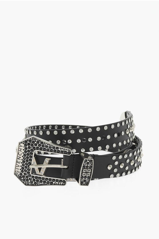 Accessories - Belts - Givenchy Studded and Rhinestone Leather Belt 35mm - 3617010273361 - Ask Me Wear