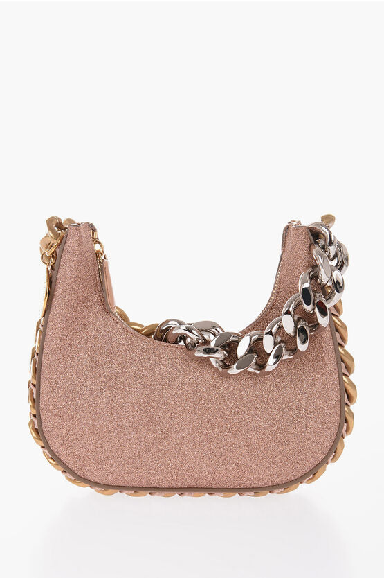 Stella McCartney Glittered Faux Leather Mini Hobo Bag with Gradient Chain Det