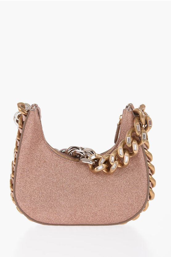 Stella McCartney Glittered Faux Leather Mini Hobo Bag with Gradient Chain Det