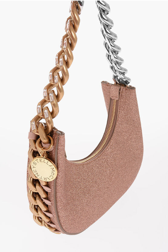 Stella McCartney Glittered Faux Leather Mini Hobo Bag with Gradient Chain Det