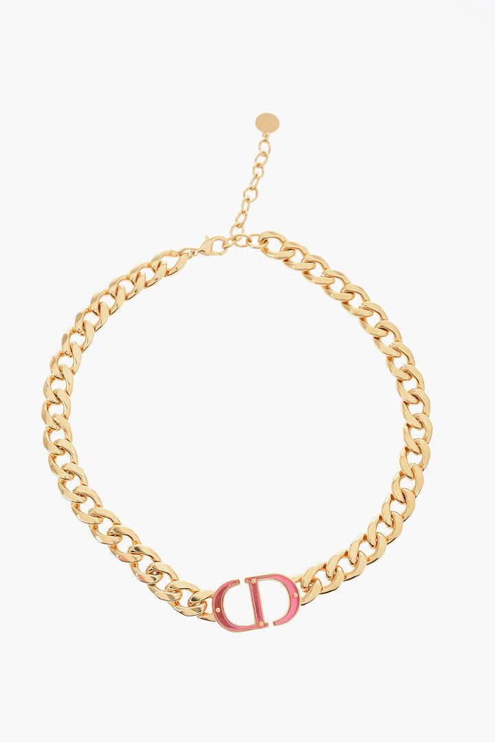 Dior Golden-Effect Chain Necklace with Maxi CD Monogram