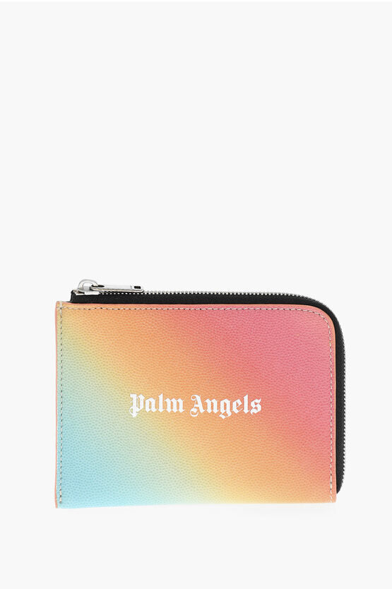 Palm Angels Gradient Effect Saffiano Leather Card Holder with Zip Closur