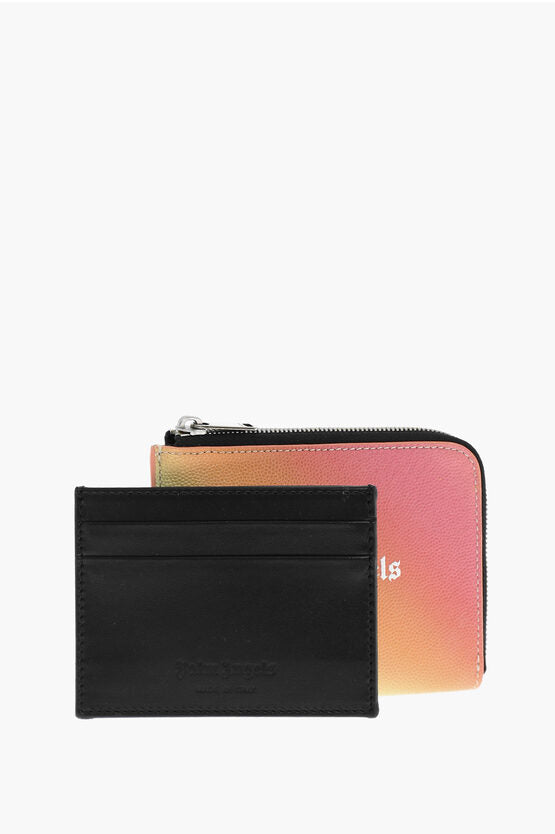 Palm Angels Gradient Effect Saffiano Leather Card Holder with Zip Closur