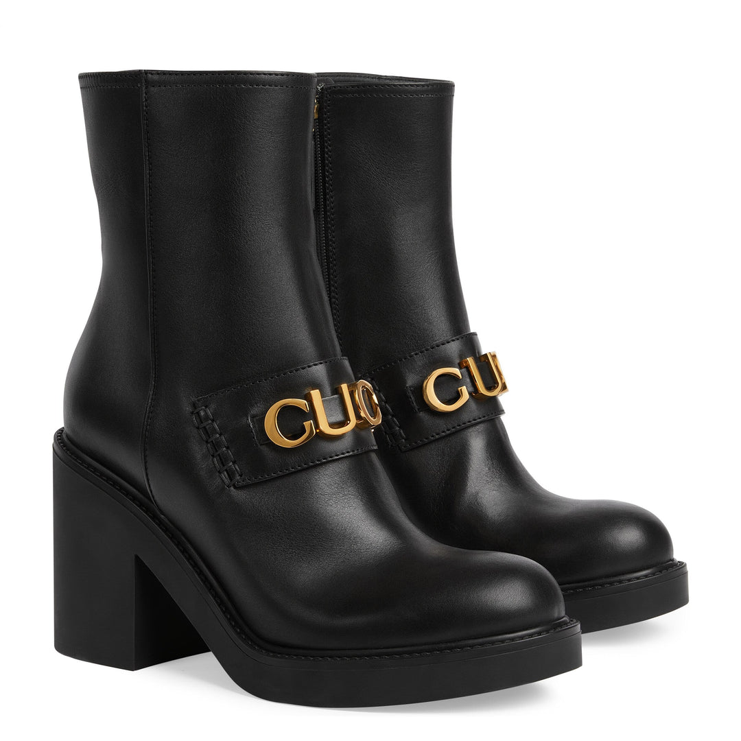 Shoes - Gucci Black Leather Heeled Ankle Boot - 750538 17K00 1000 - 38.5 - Ask Me Wear