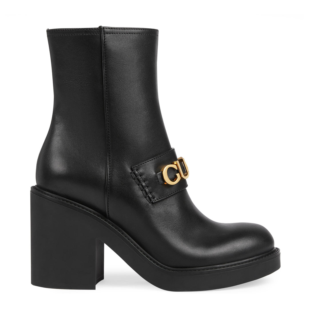 Shoes - Gucci Black Leather Heeled Ankle Boot - 750538 17K00 1000 - 38.5 - Ask Me Wear