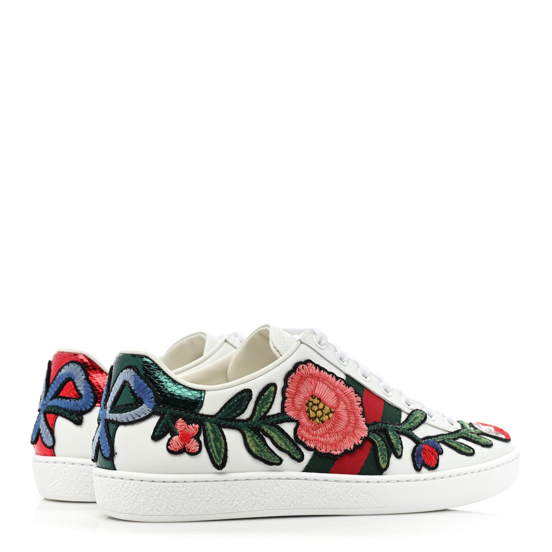 Shoes - Gucci Calfskin Web Floral Embroidered Womens Ace Sneakers - 431917A38G09064 - Ask Me Wear