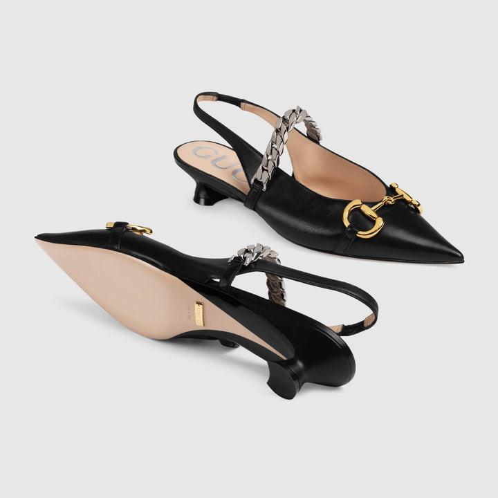 - Gucci Horsebit & Chain Leather Slingback Pump - 6165961RH001000 - Ask Me Wear