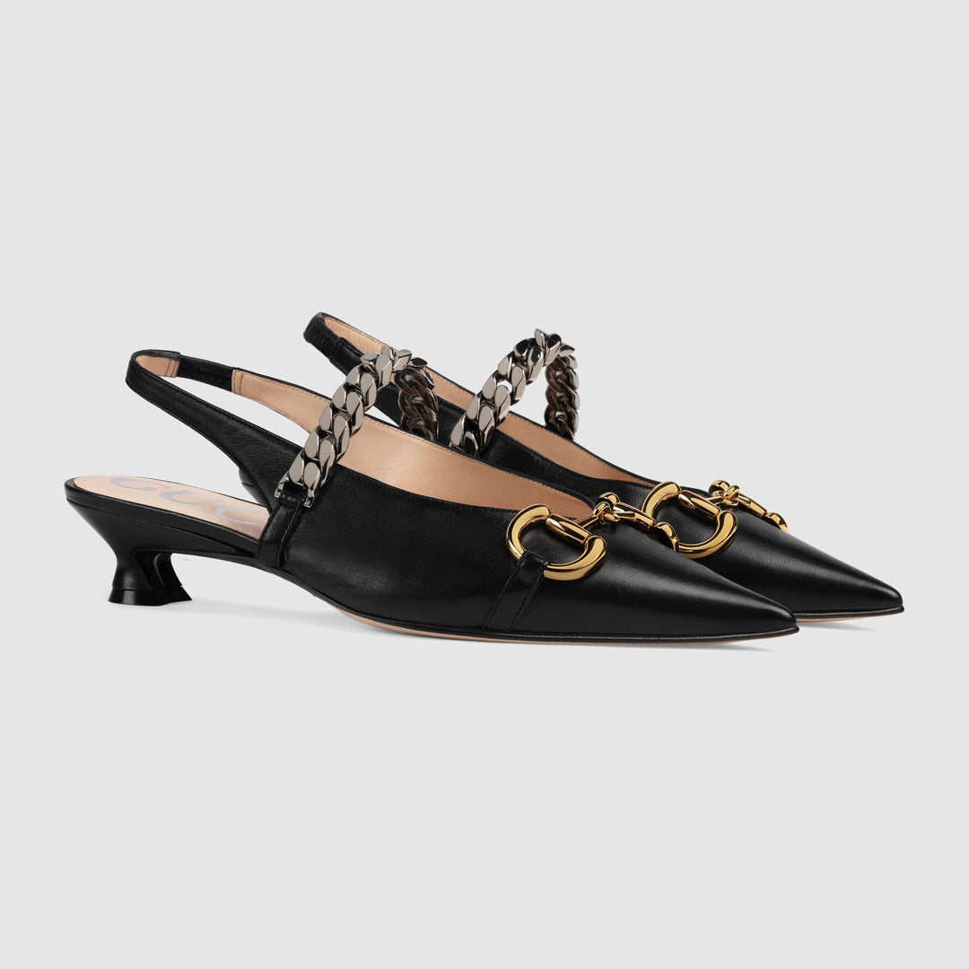 - Gucci Horsebit & Chain Leather Slingback Pump - 6165961RH001000 - Ask Me Wear