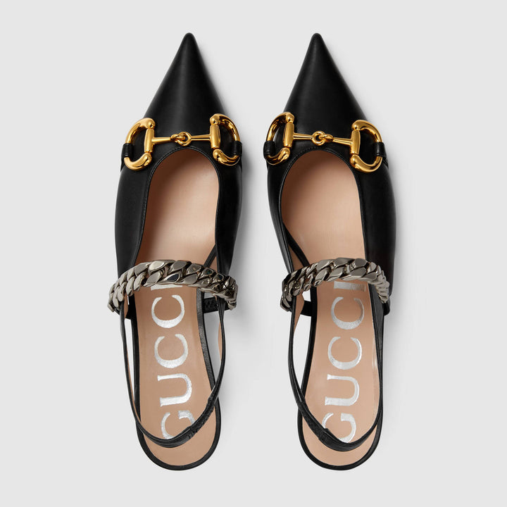 - Gucci Horsebit & Chain Leather Slingback Pump - 6165961RH001000 - Ask Me Wear