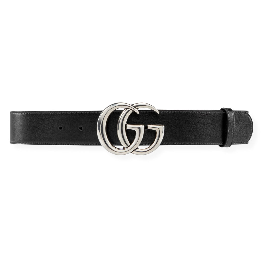 Belt - GUCCI Leather belt with double G buckle - 397660 AP00T 1000 Nickel - Ask Me Wear
