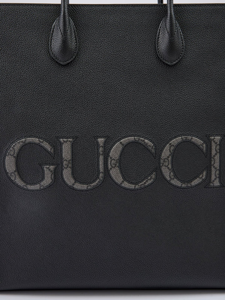 Gucci - Gucci Black Leather Logo Medium Tote Bag - 770975_AACXB_1049 - Ask Me Wear