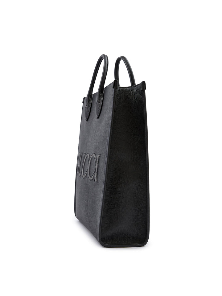 Gucci - Gucci Black Leather Logo Medium Tote Bag - 770975_AACXB_1049 - Ask Me Wear