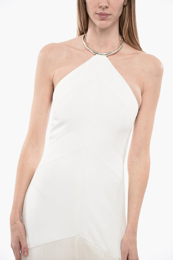 Jil Sander Halterneck Dress with Beaded Fringes