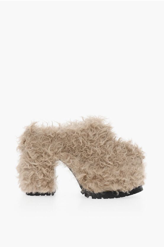 Shoes - Haus Of Honey Chunky Sole Shearling Mules Heel 13 cm - 8056999147235 - Ask Me Wear