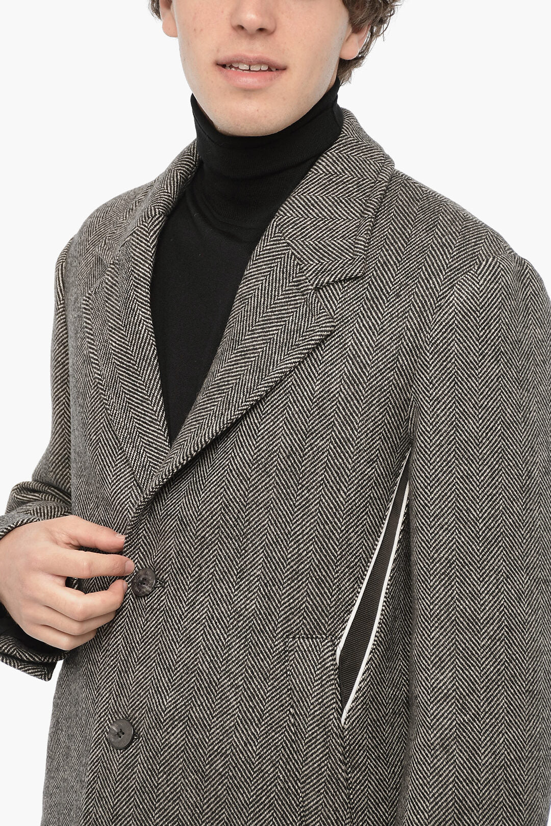 Neil Barrett Herringbone Motif Virgin Wool Coat