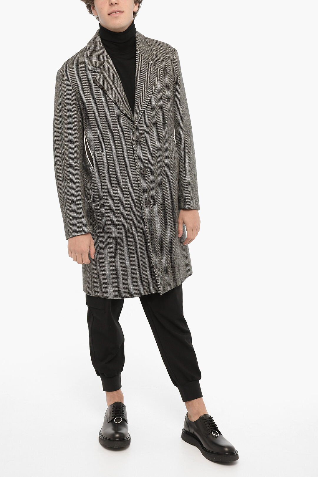 Neil Barrett Herringbone Motif Virgin Wool Coat