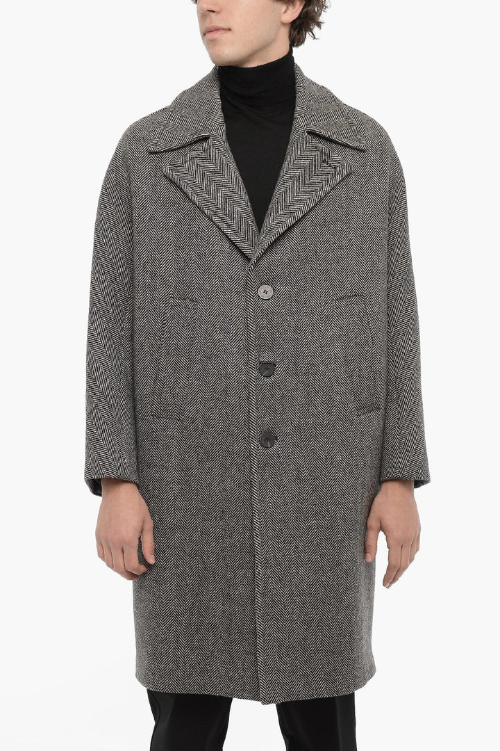 Neil Barrett Herringbone Virgin Wool Oversized Coat