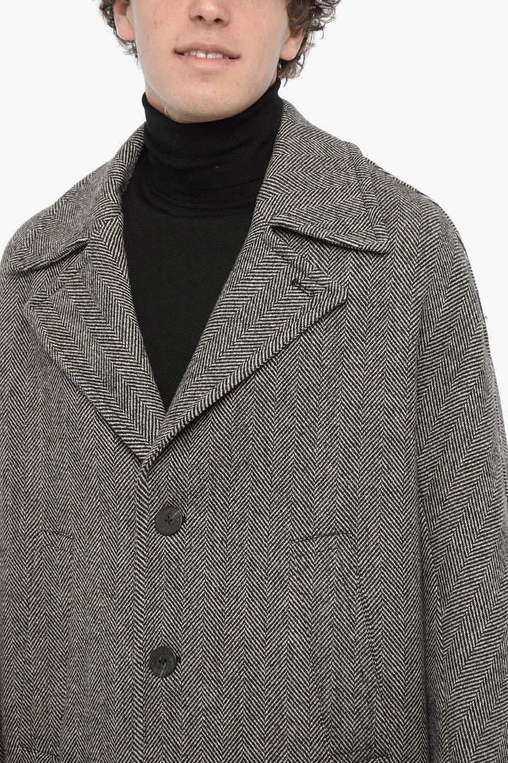 Neil Barrett Herringbone Virgin Wool Oversized Coat