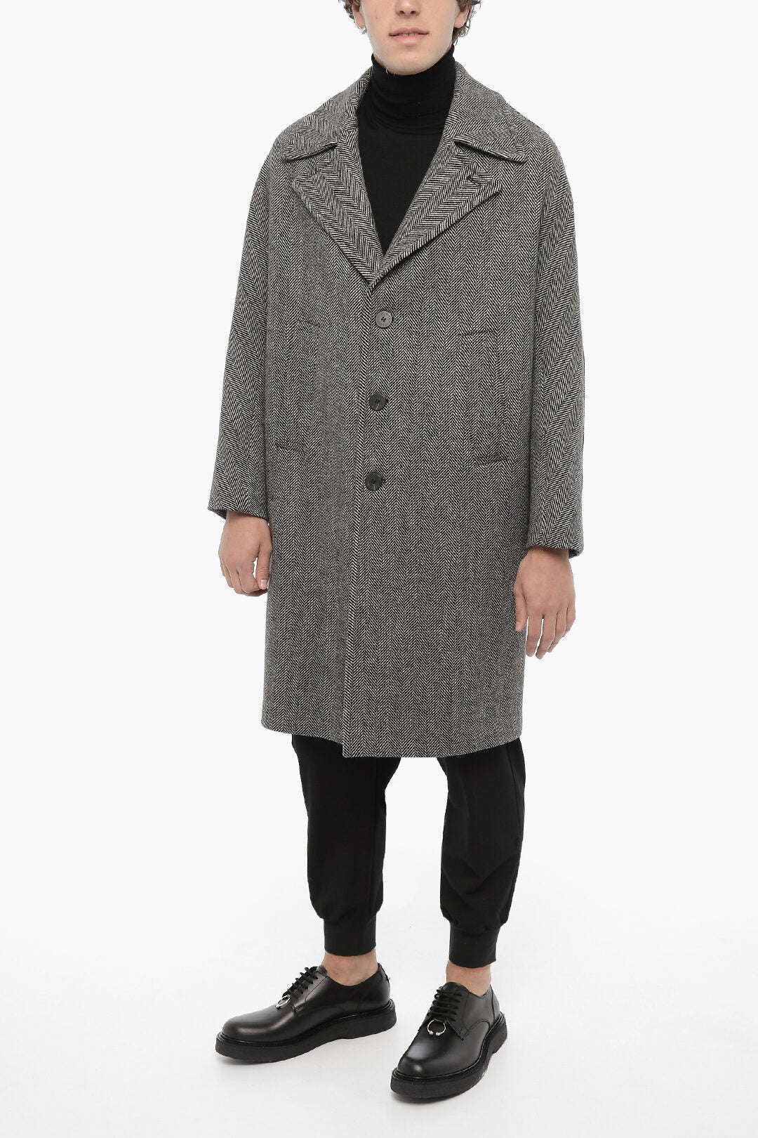 Neil Barrett Herringbone Virgin Wool Oversized Coat