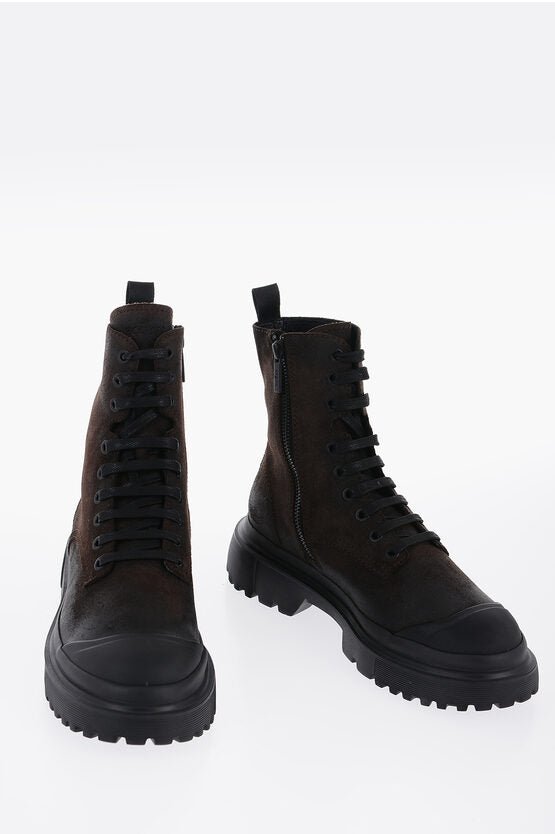 Shoes - Hogan Suede Leather Boots With Tank Sole - 01699736032802F2IT0319646 - Ask Me Wear