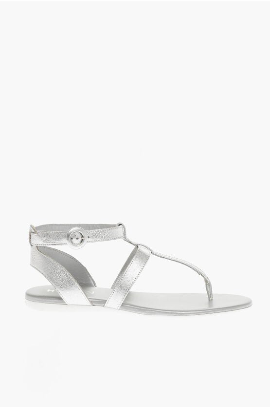 Shoes - Hogan Textured Leather Thong Ankle Strap Sandals - 0134472805040286IT7777764 - Ask Me Wear