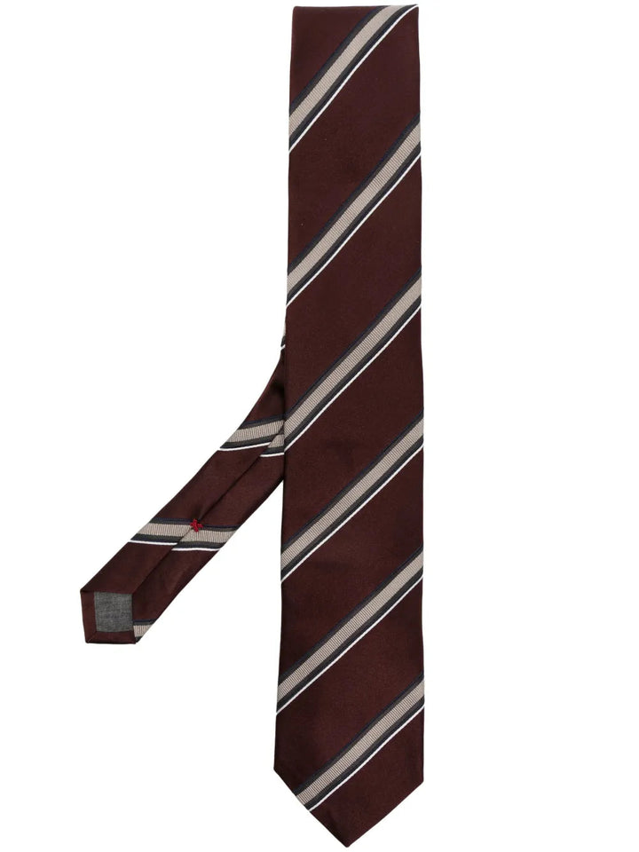 Brunello Cucinelli Striped Jacquard Silk Tie in Brown