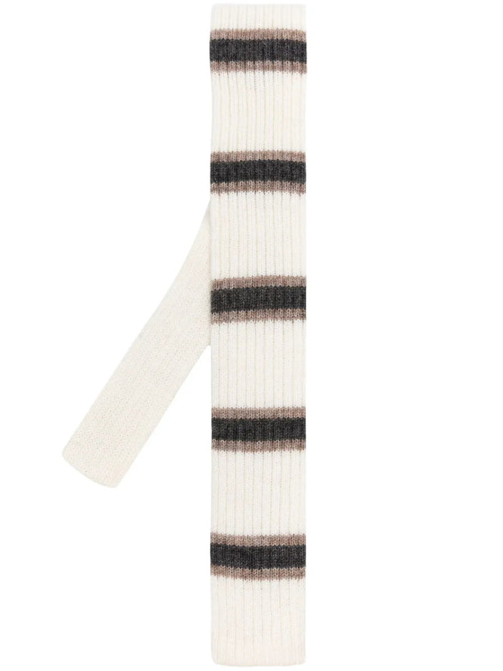 Brunello Cucinelli Stripe-Pattern Knitted Tie in Neutrals