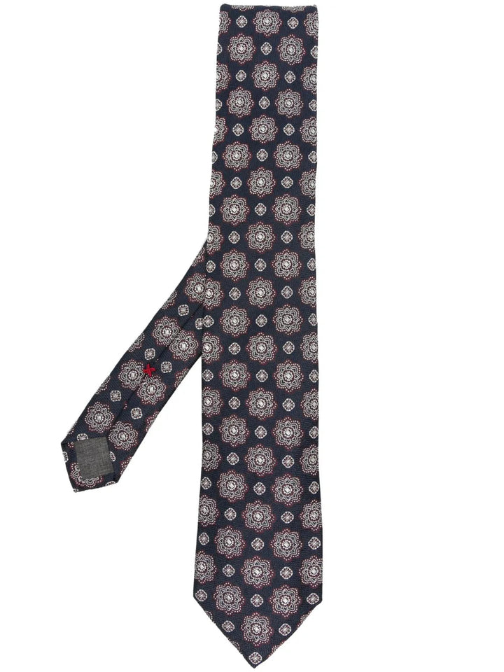 Brunello Cucinelli Floral-Embroidered Silk Tie in Blue