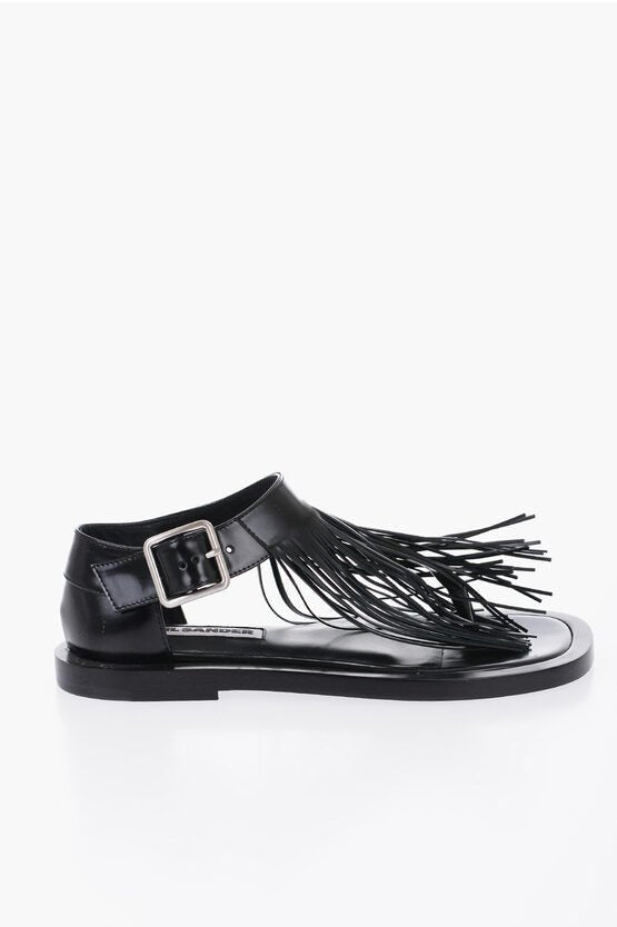 Shoes - Jil Sander Fringed Leather Sandals With Buckle - 8056993660976 - Ask Me Wear