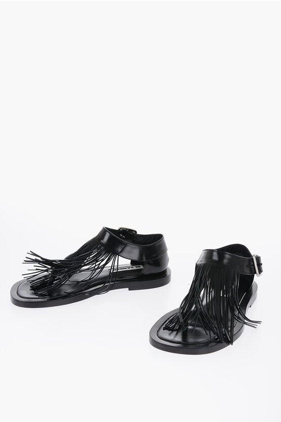 Shoes - Jil Sander Fringed Leather Sandals With Buckle - 8056993660976 - Ask Me Wear