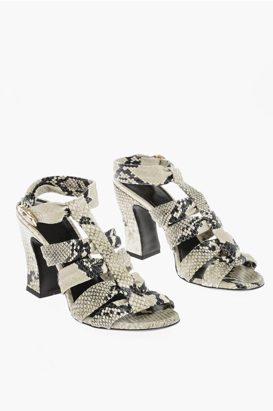 Shoes - Khaite Python Effetch Leather PERTH T - strap Sandals 10cm - 900320490365 - Ask Me Wear