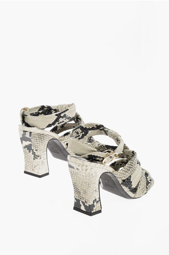 Shoes - Khaite Python Effetch Leather PERTH T - strap Sandals 10cm - 900320490365 - Ask Me Wear