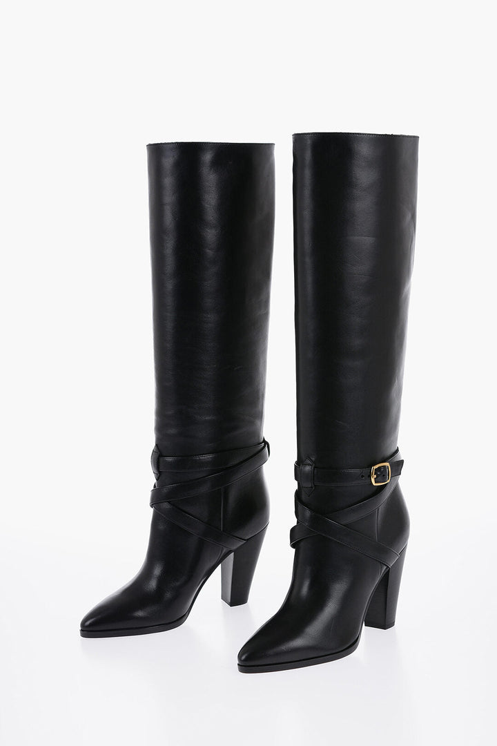 Celine Knee-Length WILTERS Leather Boots with Ankle Strap 10cm