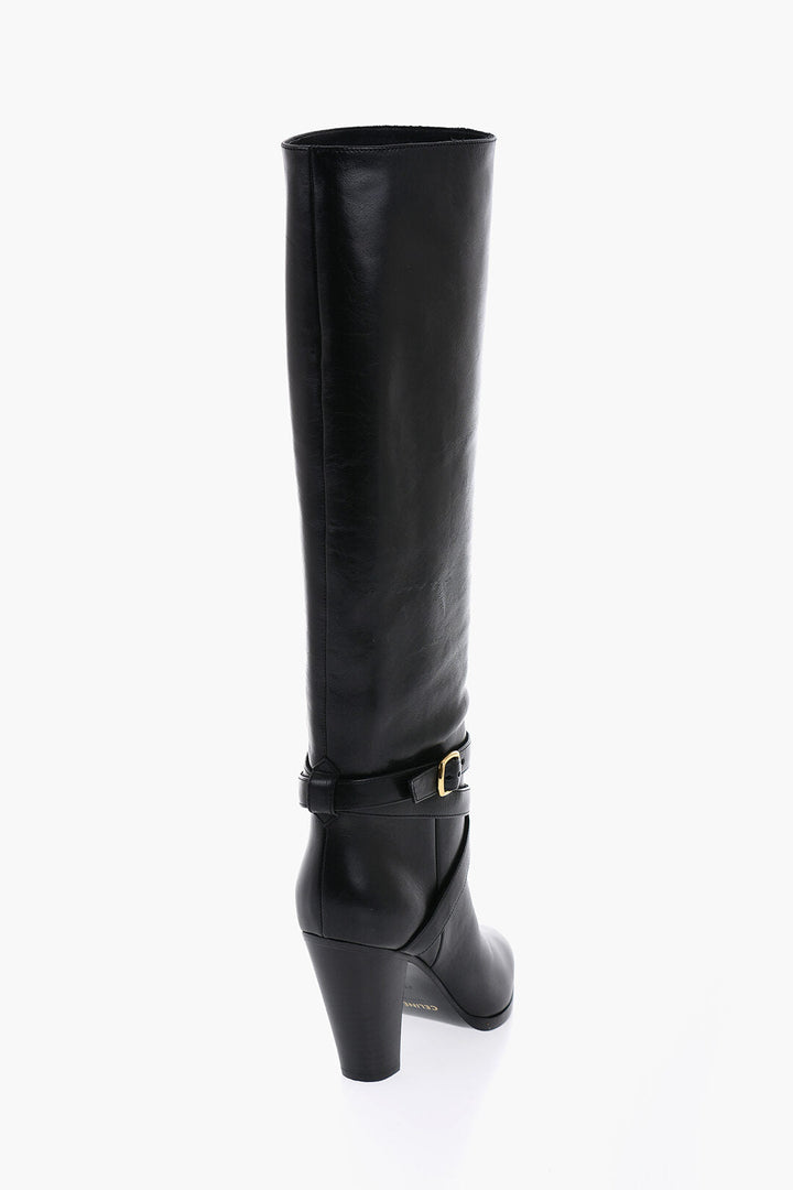 Celine Knee-Length WILTERS Leather Boots with Ankle Strap 10cm