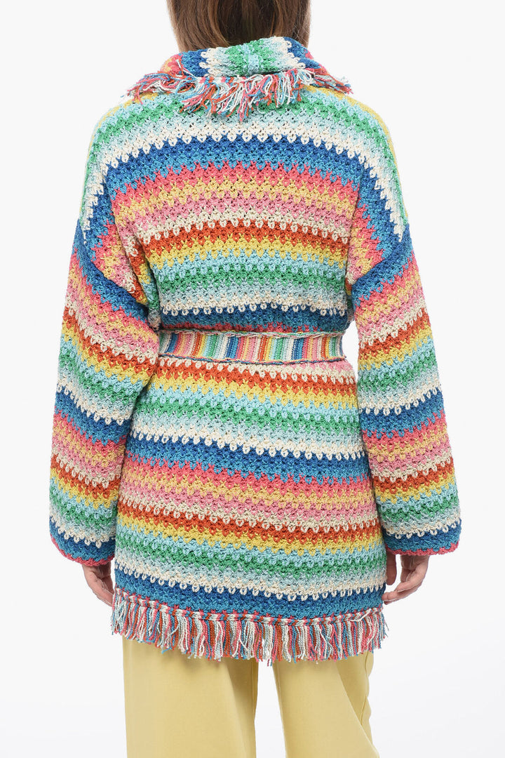 Alanui Knitted RAINBOW Cardigan with Frindge Detailing