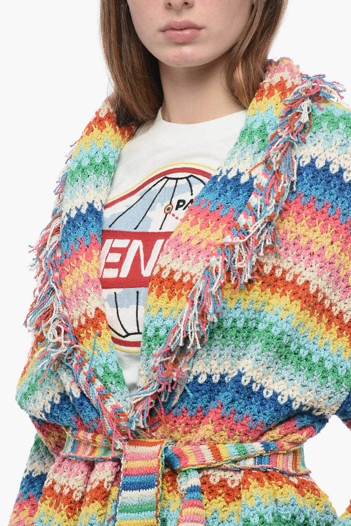 Alanui Knitted RAINBOW Cardigan with Frindge Detailing