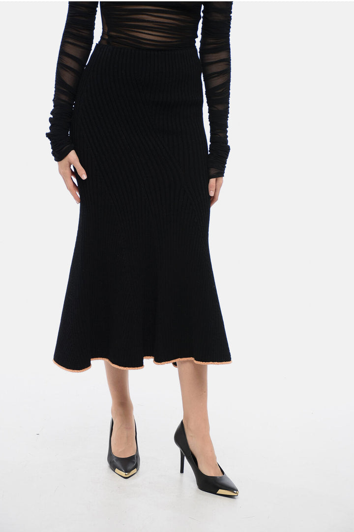 Moncler Knitted Ribbed Skirt with Contrasting Trims